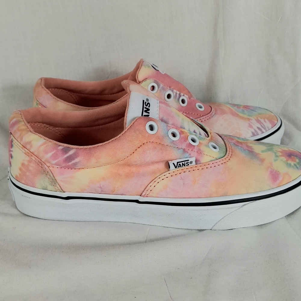 Vans Womens Tie Dye Shoes Size 7.5 Pink Yellow Blue Slip On NO Laces